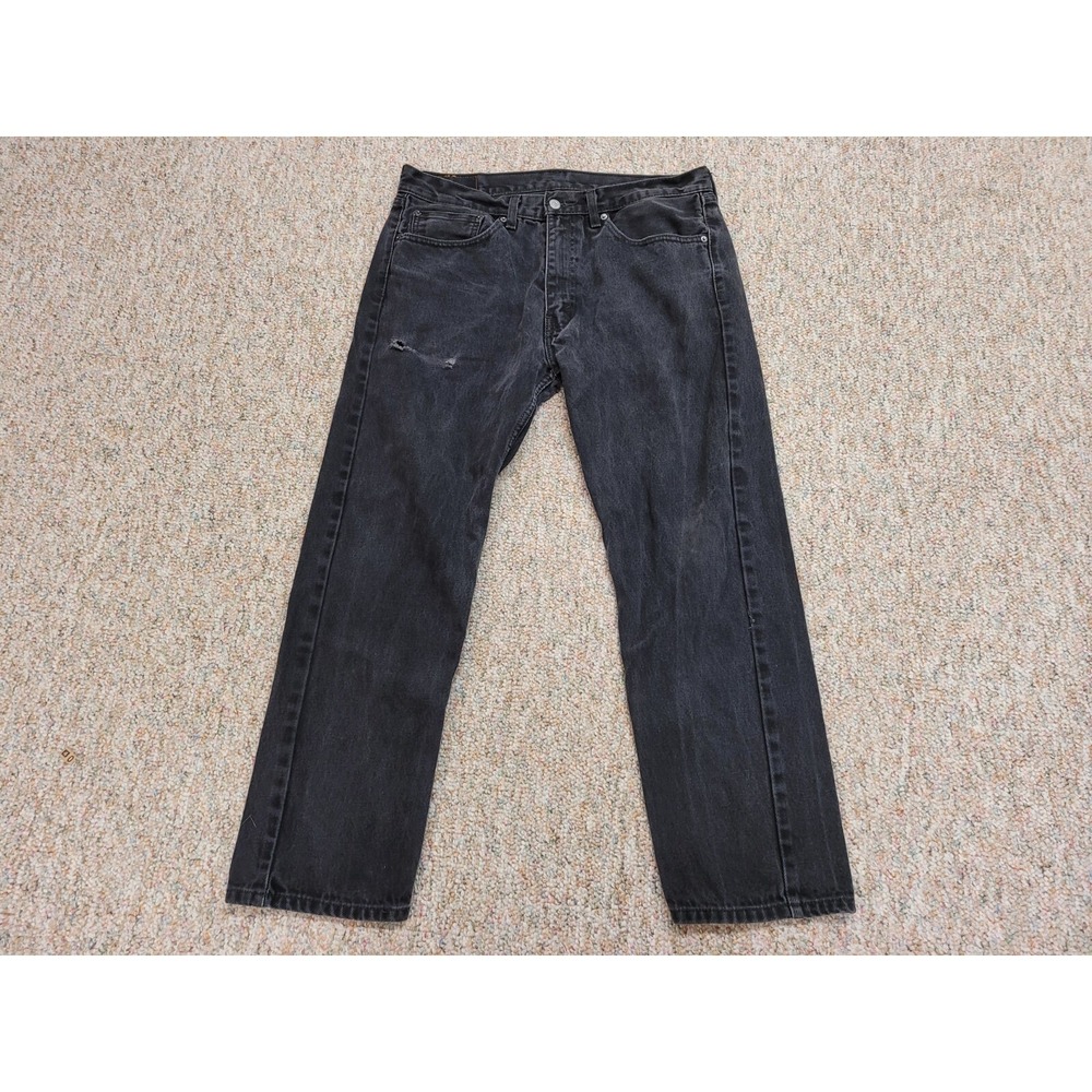 Levi's 505 Jeans Mens 36x30 Black Regular Fit Straight Leg Distressed Denim